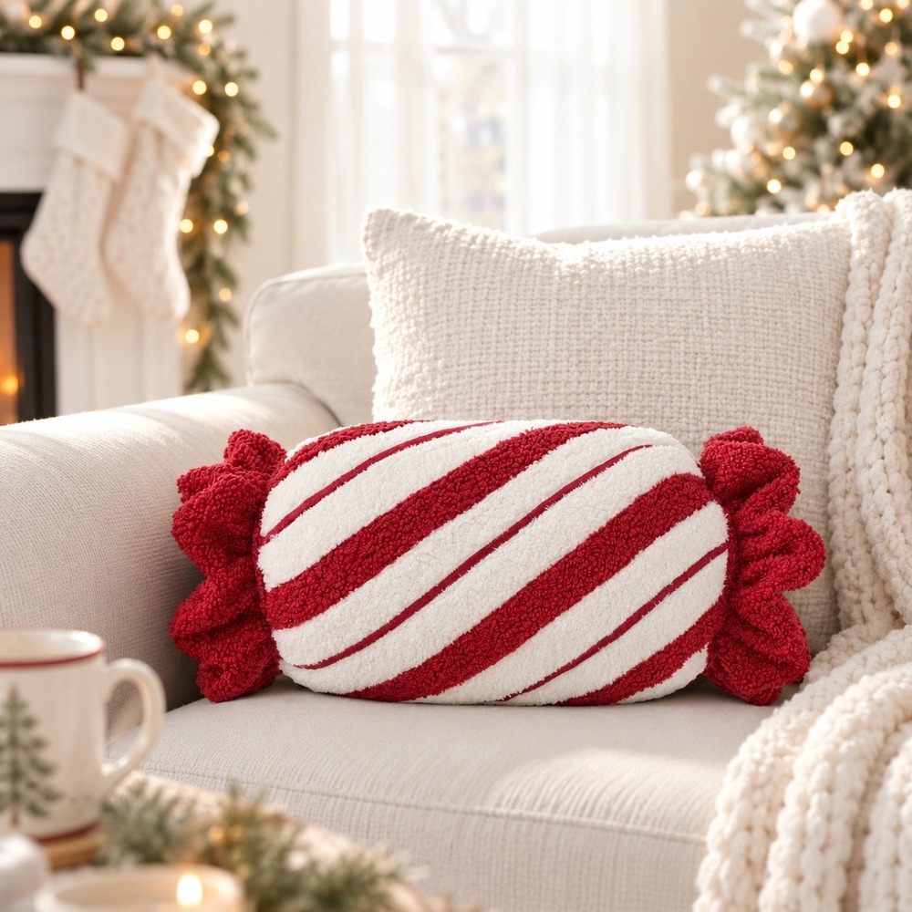My Texas House Red White Striped Candy Bolster Pillow Christmas Holiday Decor